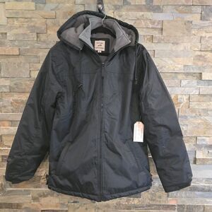 NWT  Victory Outfitters Men's Fleece Lined Removable Hood Zipper Jacket Blk Med